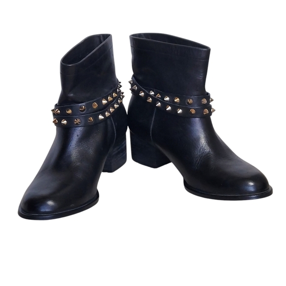 Matisse Biker Black Buttery Soft Leather Spike Studded and Buckle Ankle Boots - Picture 6 of 15